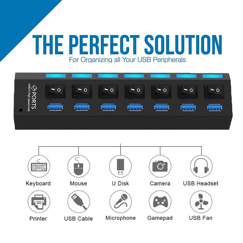 USB HUB 3.0 2.0 Multi 4 7 USB Port Splitter mit Netzteil für PC Computer Notebook Laptops Zubehör Mehrere USB Hab