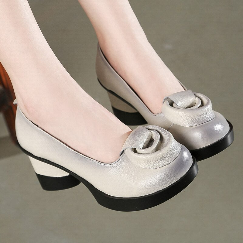 Dame Handgemachte High Heels Slip, Blumenmuster aus Echtem Leder