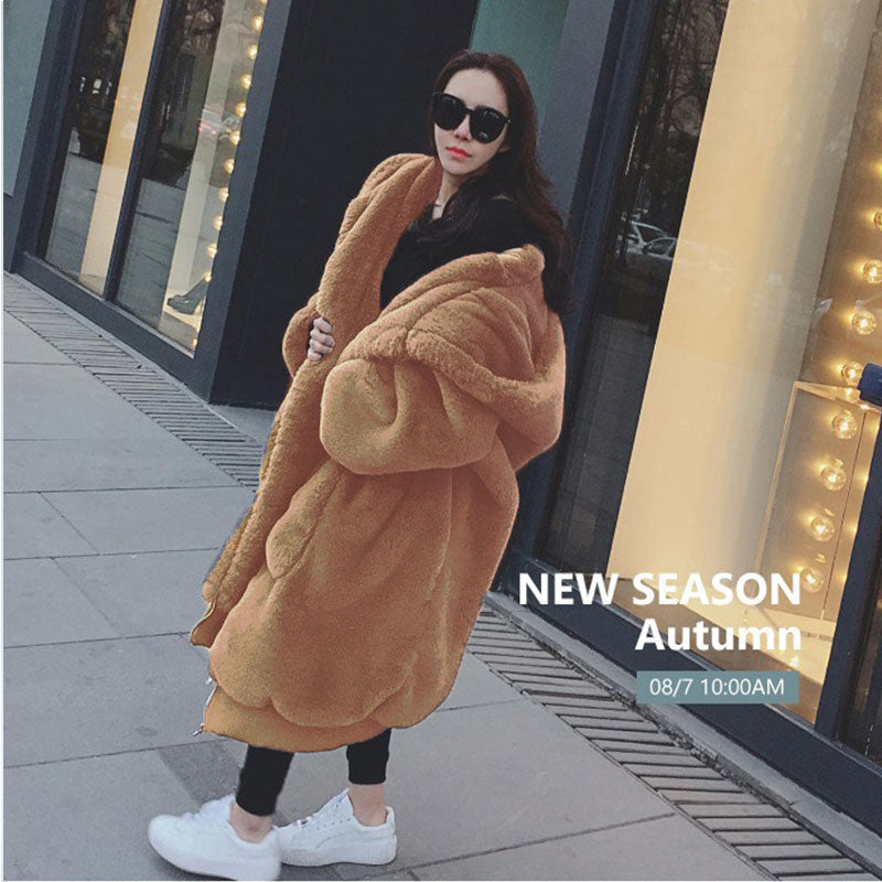 Übergroßer Winter Kunstpelz Mantel für Frauen, Kapuzenjacke