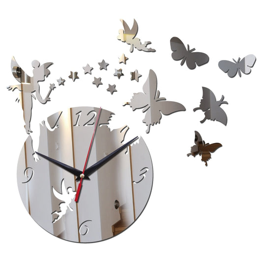 Geometrische wanduhren, spiegel acryl quarz wanduhr mit sterne und schmetterling-Deko