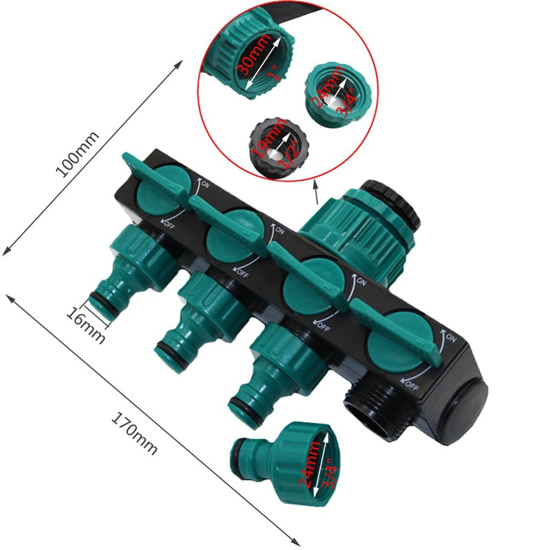 1/2"-3/4"-1" Schlauchsplitter Bewässerungsadapter 4-Wege-Wasserschlauchverbinder