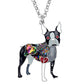 Bonsny Emaillelegierung, Kristall Strass Boston Terrier, Hund Halskette Anhänger