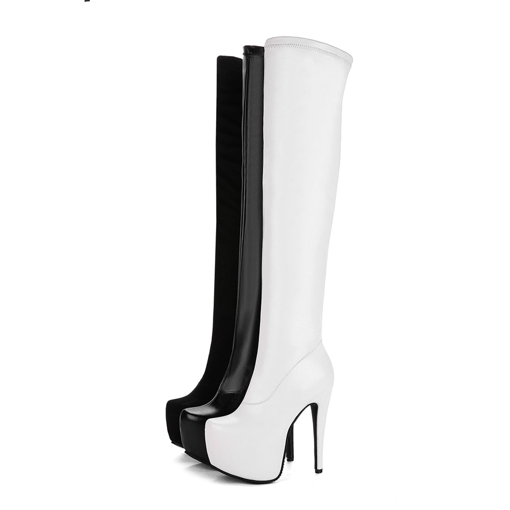 DoraTasia 2022 Plus Size 33-48 Marke Modeplattform Overknee-Stiefel, Damen sexy Super High Heels Schuhe, Damen Partystiefel