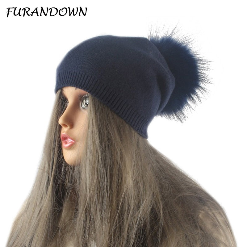 Frauen Wolle gestrickte Skullies Mützen, Lässige weibliche Kaschmirmütze