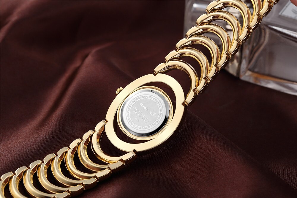 CRRJU Marke neue Mode Damen Armbanduhren, Luxus Gold Quarz Armbanduhren für Frauen