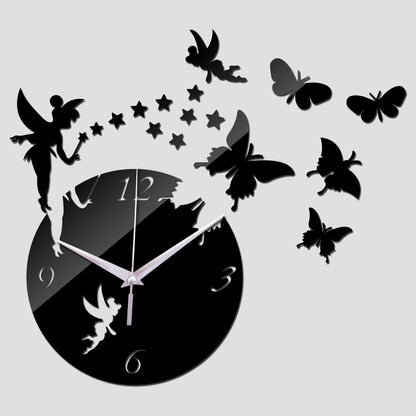 Geometrische wanduhren, spiegel acryl quarz wanduhr mit sterne und schmetterling-Deko
