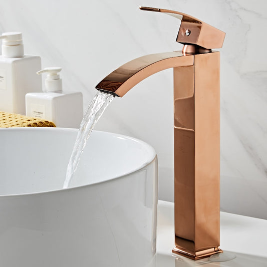 Becken Wasserhahn aus Messing, Rose Gold Wasserhahn