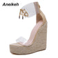 Aneikeh Fashion PVC Sandale, Transparent mit Lace-Up Butterfly-Knoten