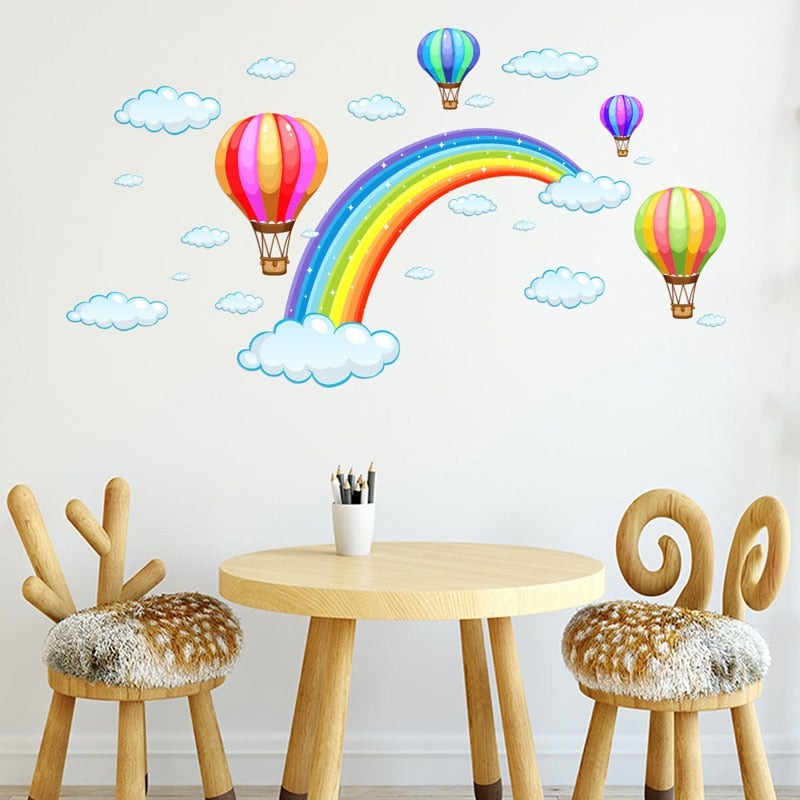 Cartoon Regenbogen Wolke Heißluftballon Wandaufkleber Für Kinder, Babyzimmer Dekoration