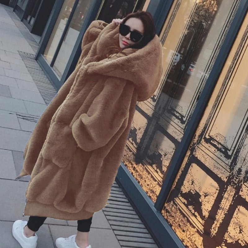 Übergroßer Winter Kunstpelz Mantel für Frauen, Kapuzenjacke