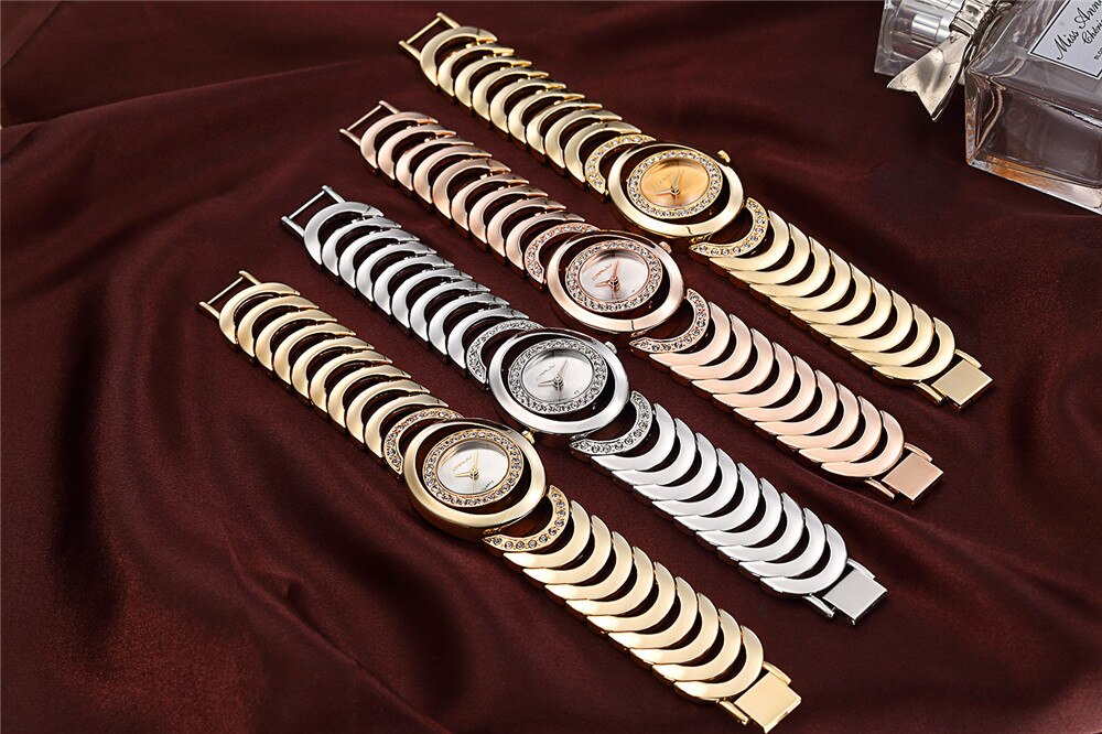 CRRJU Marke neue Mode Damen Armbanduhren, Luxus Gold Quarz Armbanduhren für Frauen