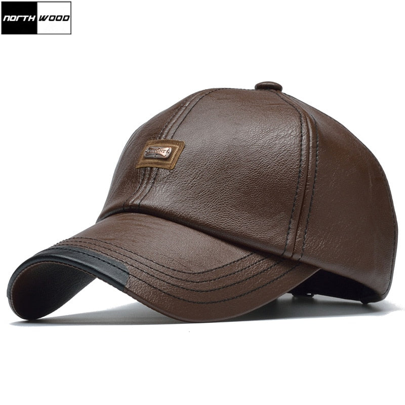 [NORTHWOOD] Marke Herbst Winter Leder Baseball Cap für Männer und Frauen