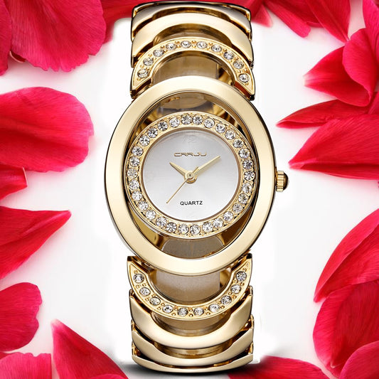 CRRJU Marke neue Mode Damen Armbanduhren, Luxus Gold Quarz Armbanduhren für Frauen