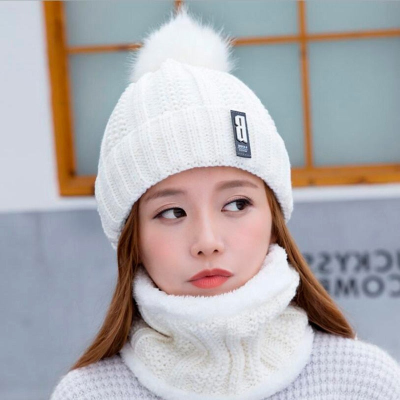 Nackenwarme gestrickte Wintermütze für Frauen, Maske Bonnet Schal-Mütze