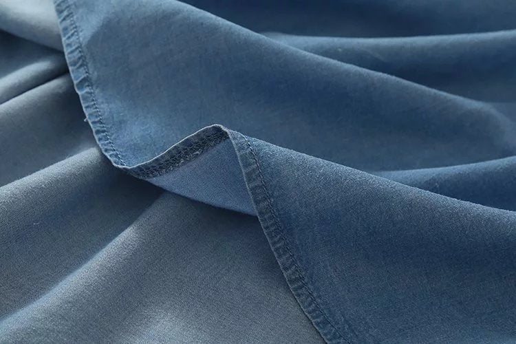 Ethnische Stickerei Denim Kleider für Frauen, Handgelenk Hülse O-ansatz Casual Hemd Kleid für den Frühling