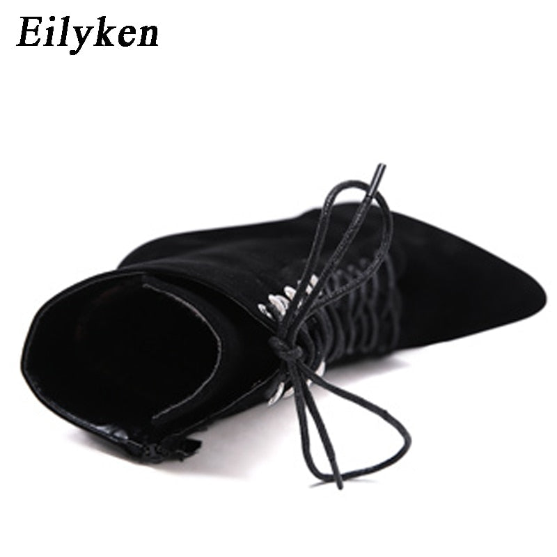 Eilyken Neue Punk Frauen Ankle Stiefel, High Heel Schwarz, Chelsea Booties Pumps