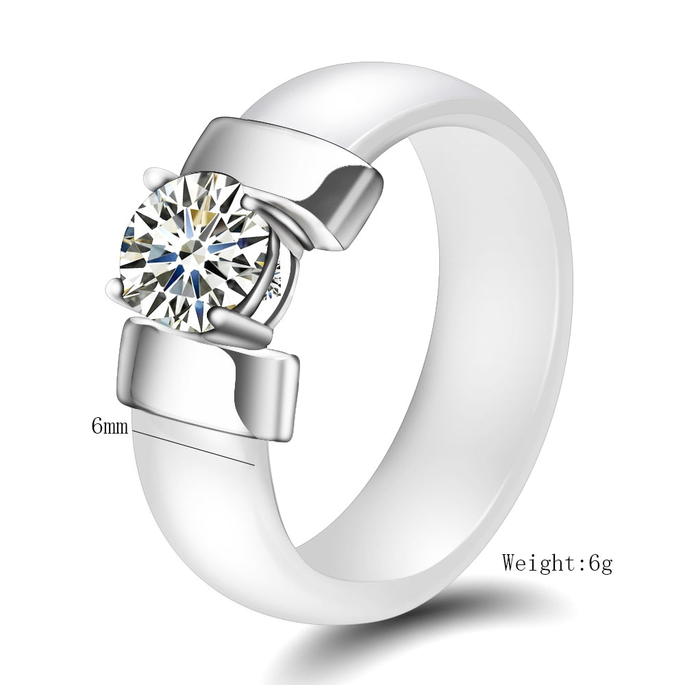 6mm Weiß Schwarz Keramik Ringe Plus Cubic Zirkonia für Frauen, Gold Farbe Edelstahl, Frauen Hochzeit Ring Verlobungsschmuck
