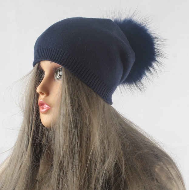 Frauen Wolle gestrickte Skullies Mützen, Lässige weibliche Kaschmirmütze
