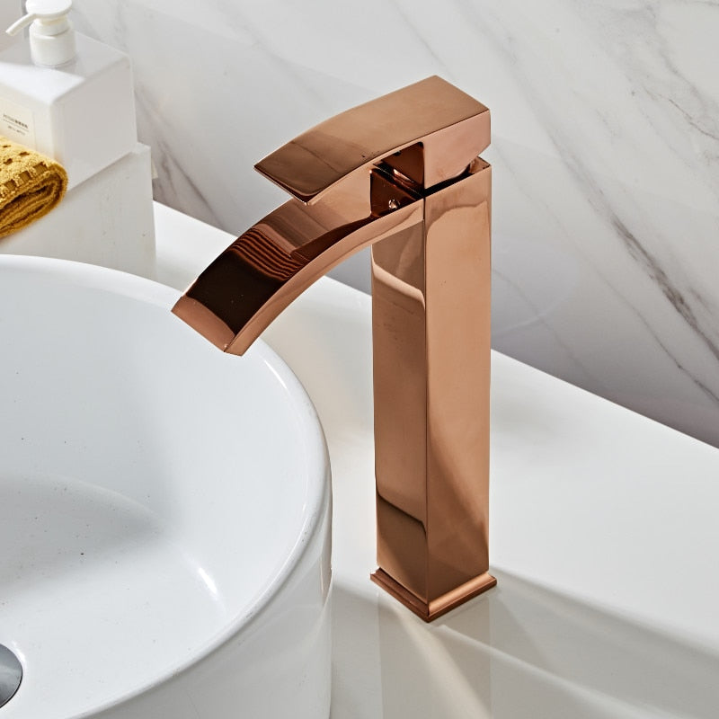 Becken Wasserhahn aus Messing, Rose Gold Wasserhahn