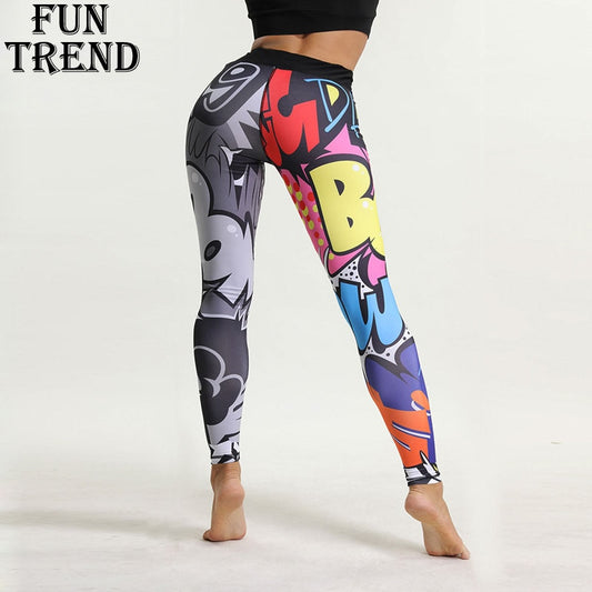 Damen Sport Leggings mit Cartoon Print,  Atmungsaktive Gym Jogging Laufhose