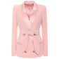 AUSGEZEICHNETE QUALITÄT, stilvoller Karriere-Blazer für Damen, Schalkragen, Löwenknöpfe, Schnürgürtel, Blazer-Jacke