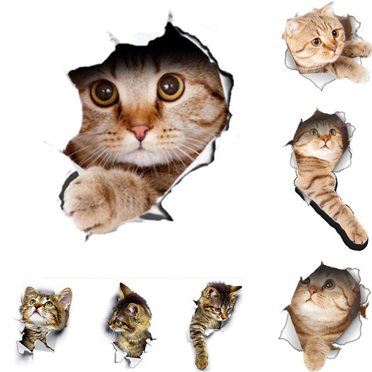 Katzen 3D-Wandaufkleber, Toilettenaufkleber, Lochansicht, lebendige Hunde, Badezimmer, für Heimdekoration, Tiere, Vinyl-Aufkleber, Kunst, Tapete, Poster
