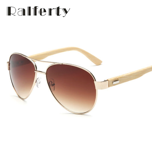 Ralferty Vintage Pilot Wood Sonnenbrille Herren & Damen UV400, Gradient Sonnenbrille