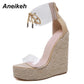 Aneikeh Fashion PVC Sandale, Transparent mit Lace-Up Butterfly-Knoten
