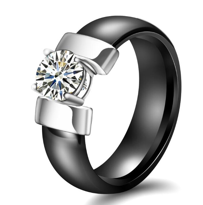 6mm Weiß Schwarz Keramik Ringe Plus Cubic Zirkonia für Frauen, Gold Farbe Edelstahl, Frauen Hochzeit Ring Verlobungsschmuck