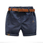 Sommer 3-10 Jahre Baumwolle Marineblau Jungen Kurzhose mit Ledergürtel