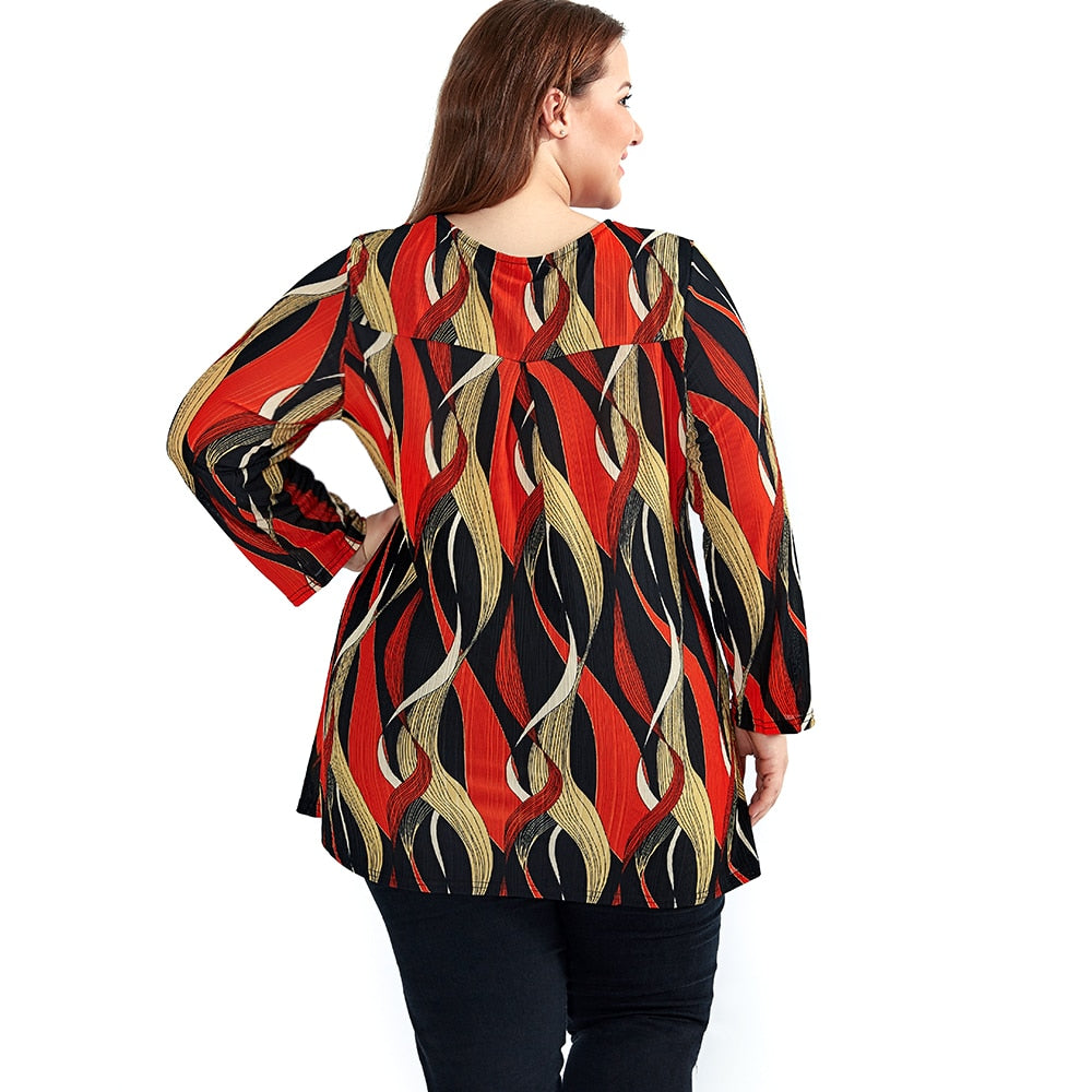 Stripe Print Tshirt Damen elegante böhmische Orange O-Hals, drei Viertel Ärmel lose Top-Shirts