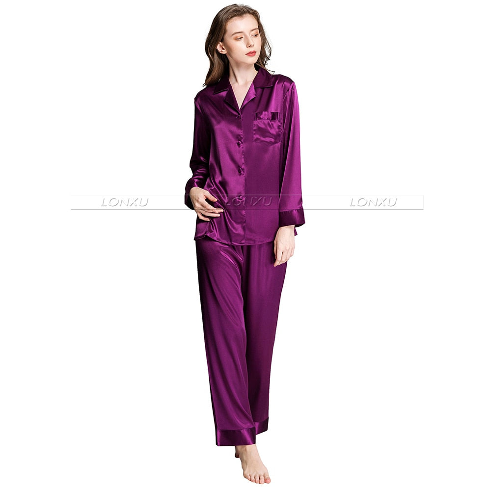 Damen Seidensatin Pyjama Set, Nachtwäsche Loungewear S, M, L, XL, 2XL, 3XL Plus Solid__Fit All Seasons