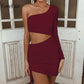 Sexy One Shoulder Mini Kleid für Frauen, Unregelmäßig Trägerlos, Party Club Dress