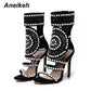 Frauen Mode Offene Zehe Strass Design, High Heel Kristall Knöchel, Diamant Gladiator Schwarz Größe 35-42