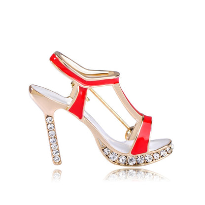 Brosche Crystal High Heels Schuhe,  Red Emaille Sandalen Broschen