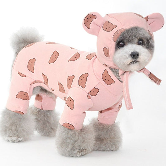 Baumwolle Haustierkleidung Bärenmuster Hundepyjamas, Overall 4 Beine Mantel, O-Ausschnitt
