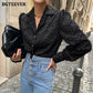 Damen Elegante Kerb Kragen, Quasten Shirts Blusen, Neue einreiher weibliche Workwear Shirts
