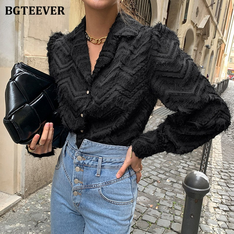 Damen Elegante Kerb Kragen, Quasten Shirts Blusen, Neue einreiher weibliche Workwear Shirts