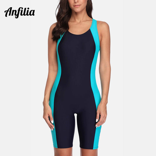 Einteiliger Damen-Pro-Sport-Badeanzug, Boyleg, knielang, Sport-Badeanzug