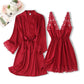 Spitzenbesatz Sexy Hochzeitsdame  Robe -Anzug, Kimono Bademantel Kleid für Mini Nachtwäsche & Intime Dessous