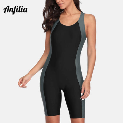 Einteiliger Damen-Pro-Sport-Badeanzug, Boyleg, knielang, Sport-Badeanzug