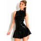 Frauen Sexy Schwarz Kunstleder Kleider DS Kostüm Jazz Dance Oberbekleidung Latex Kostüm Clubwear Größe S-XXL