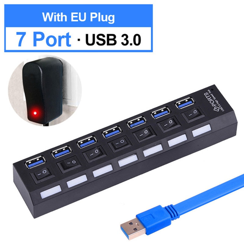 USB HUB 3.0 2.0 Multi 4 7 USB Port Splitter mit Netzteil für PC Computer Notebook Laptops Zubehör Mehrere USB Hab
