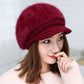 New Fashion Winter Damen Kaninchenfell-Baskenmütze, solide flache Kappe, warme Ohrenschützer, gestrickte Wollmütze