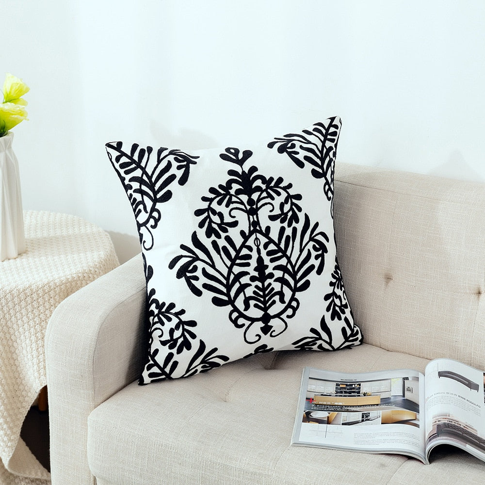 Kissenbezug mit niedlicher floraler geometrischer Stickerei, grün-gelber Kissenbezug für Sofa, Bett, schlichtes Zuhause, 45 x 45 cm
