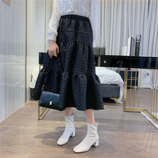 2023 Damen schwarzer Lange Pendel Rock, Hohe Qualität Jacquard Material