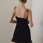 Verstellbares Retro Rüschen Minikleid für Frauen, Spaghettiträger rot schwarz elastisches Urlaubsmode