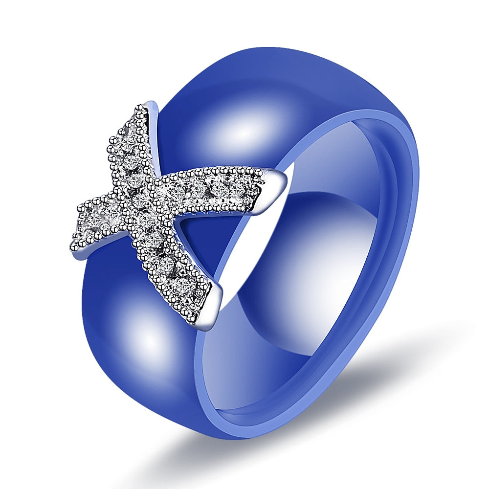 6mm Weiß Schwarz Keramik Ringe Plus Cubic Zirkonia für Frauen, Gold Farbe Edelstahl, Frauen Hochzeit Ring Verlobungsschmuck