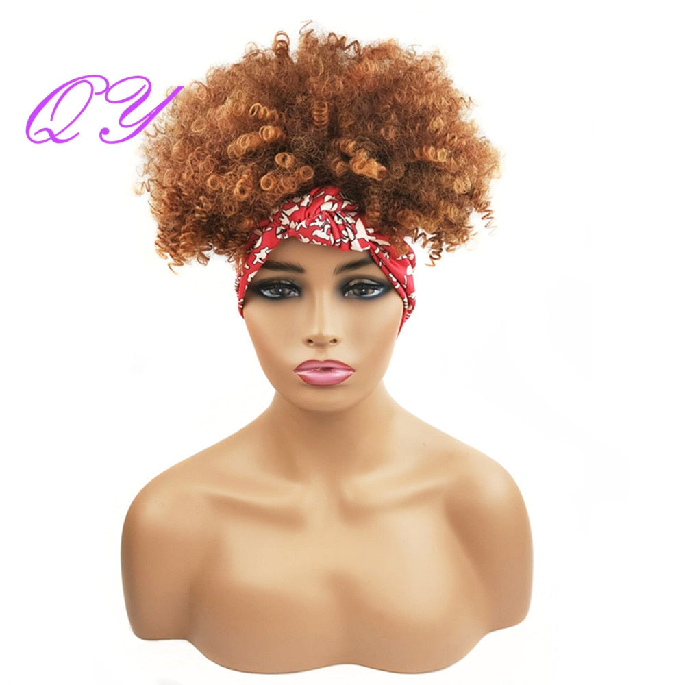 Hair Big Afro Kinky Curly Stirnband Perücken für Frauen Synthetisches Haar Perücken Turban Wrap Hair Style