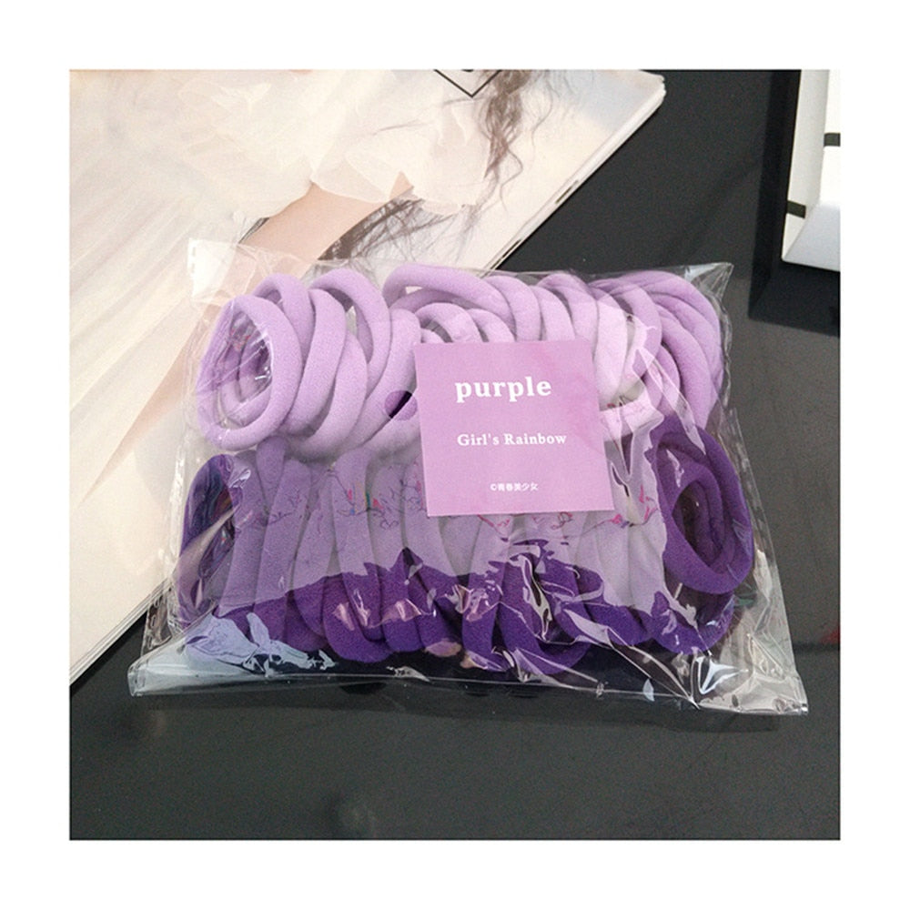 50Pcs/Set Frauen Mädchen 4cm / 2cm Bunte Nylon Elastische Haarbänder, Pferdeschwanz Halter, Gummibänder